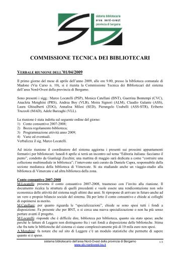 COMMISSIONE TECNICA DEI BIBLIOTECARI - Sistema ...