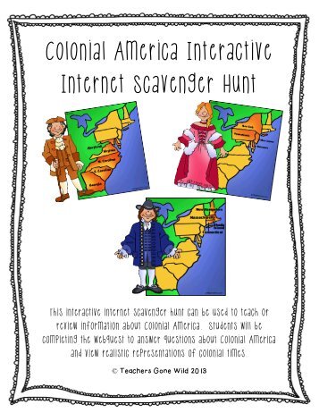 Colonial America Interactive Internet Scavenger Hunt