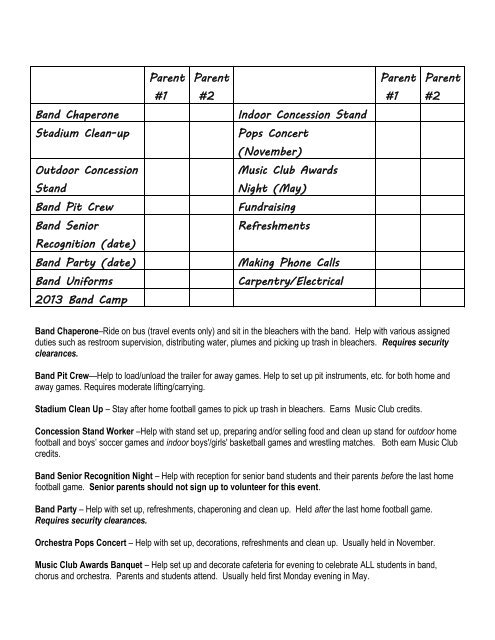 Music Club Student Information & Help Sheet