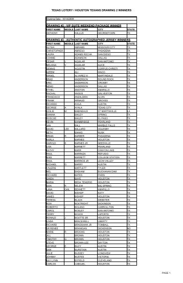 TEXAS LOTERY / HOUSTON TEXANS DRAWING 2 WINNERS