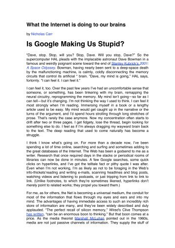 is google making us stupid is google making us stupid