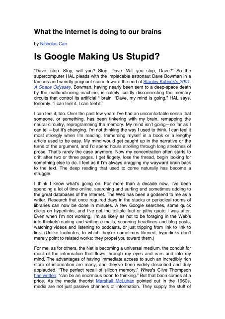 Is Google Making Us Stupid Argumentative Essay Examples for Graduates