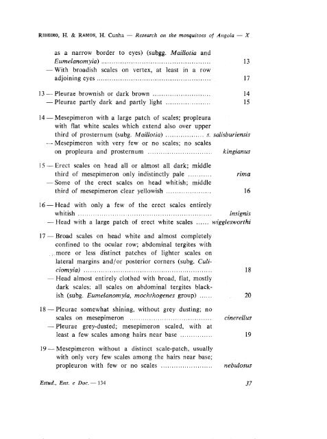 Research on the mosquitoes of Angola - Systematic Catalog of ...