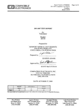 HT50 DO-160F Test Report - Newport NMI Ventilators