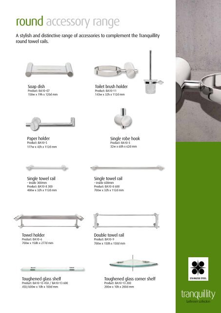designer towel rails drains and matching bathroom accessory range 2012/13