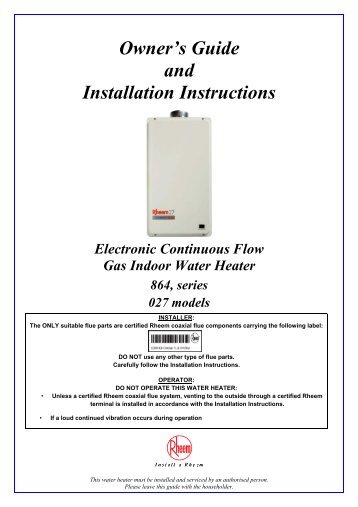 Rheem 27L Internal Gas Installation Instructions - Zip Plumbing Plus ...
