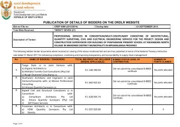 PUBLICATION OF DETAILS OF BIDDERS ON THE DRDLR WEBSITE