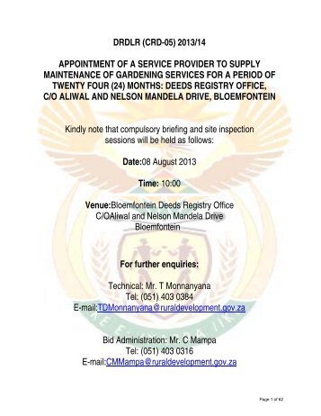 drdlr (crd-05) 2013/14 appointment of a service provider to supply ...