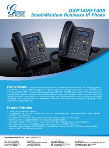 Bekijk de Grandstream GXP1400 datasheet (pdf) - Voipshop.nl