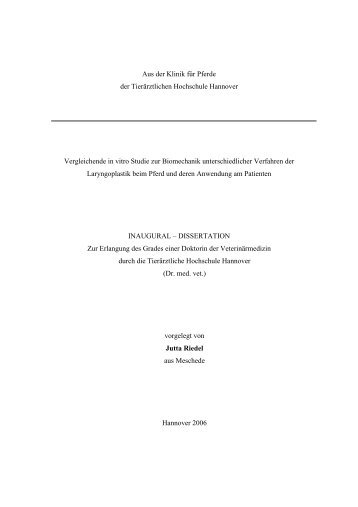 Dissertation J. Riedel13.12.06 - Stiftung Tierärztliche Hochschule ...