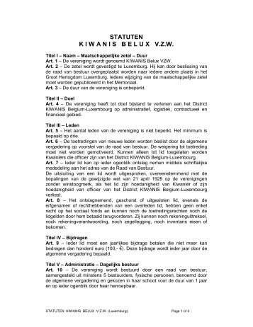 STATUTEN K I W A N I S B E L U X V.Z.W
