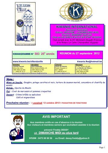 KIIWANIIS IINTERNATIIONAL AVIS IMPORTANT