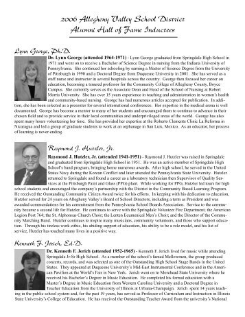 2006 Allegheny Valley School District Alumni Hall of Fame Inductees