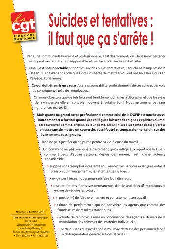 Suicides et tentatives : il faut que Ã§a s' arrÃªte - Syndicat CGT des ...