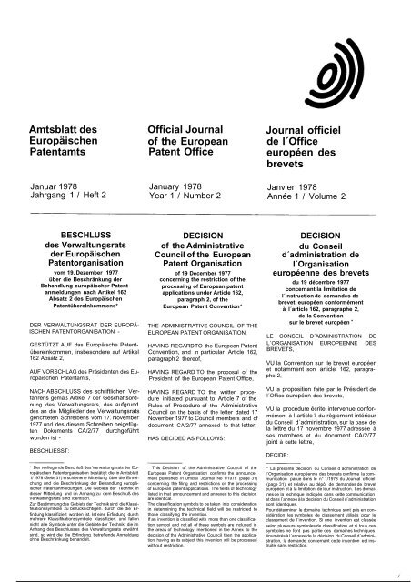 Amtsblatt des Europäischen Patentamts - European Patent Office