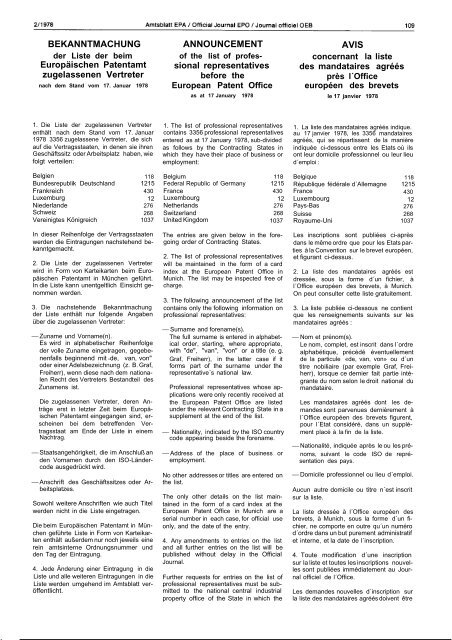 Amtsblatt des Europäischen Patentamts - European Patent Office