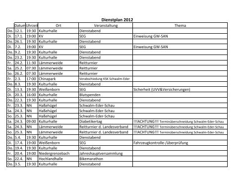 Dienstplan DRK 2012 - Funpic.de