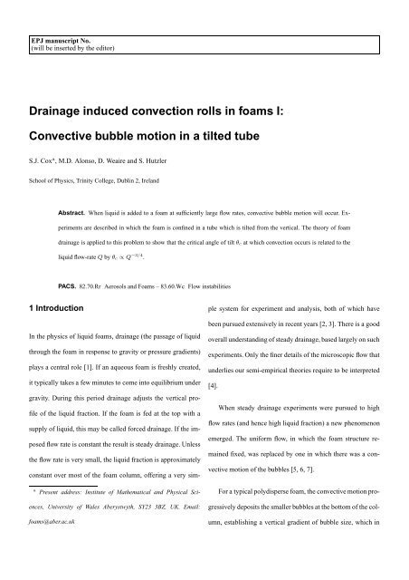 Drainage induced convection rolls in foams I - The Aberystwyth ...