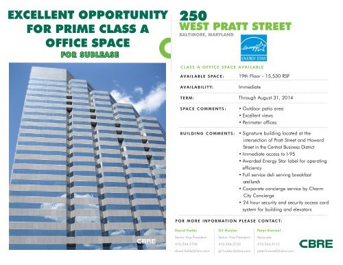 250 West Pratt Street - 19th Floor - CBRE