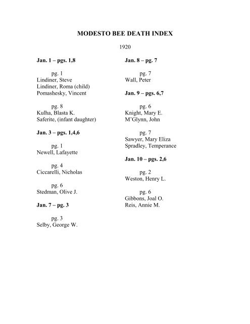 Modesto Bee Death Index