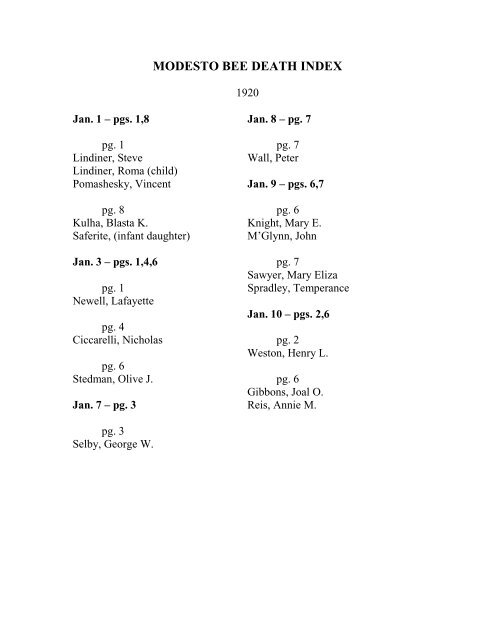 MODESTO BEE DEATH INDEX