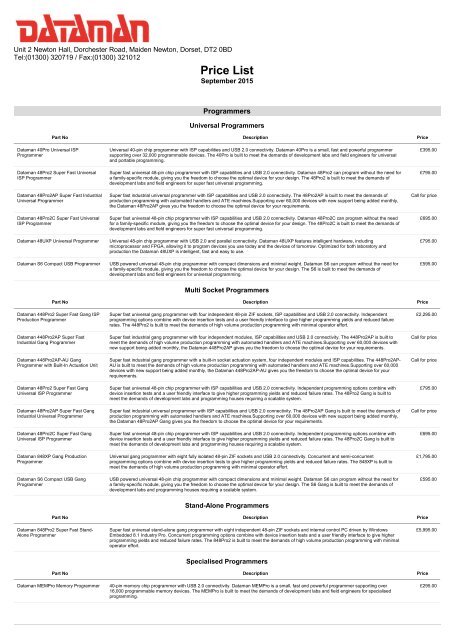 GBP Price List - Dataman Programmers Ltd.