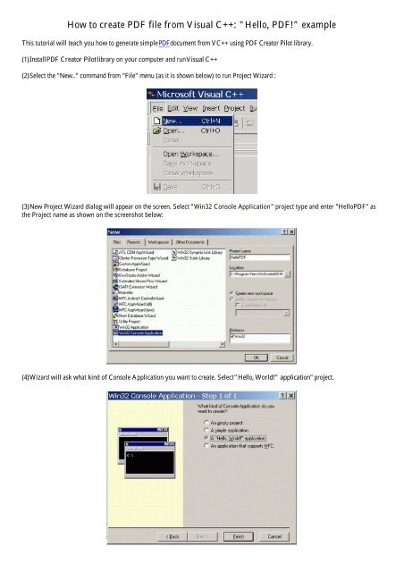 How to create PDF file from Visual C++ &quot;Hello PDF!&quot; example
