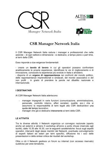 CSR Manager Network Italia - Università Cattolica del Sacro Cuore