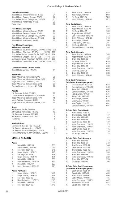 Corban Quick Facts Table of Contents