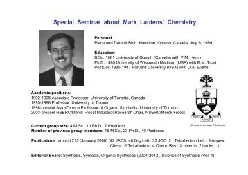 Special Seminar about Mark Lautens' Chemistry - l'iSm2