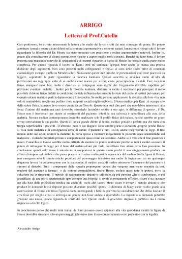 ARRIGO Lettera al Prof.Catella