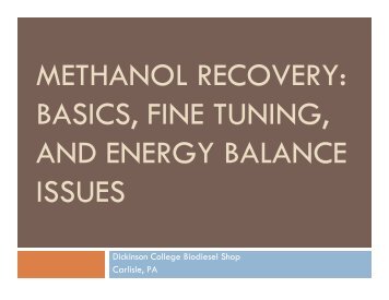 METHANOL RECOVERY BASICS FINE TUNING AND ENERGY BALANCE ISSUES