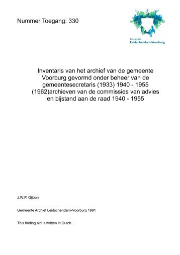 Inventaris van het archief van de gemeente Voorburg gevormd ...