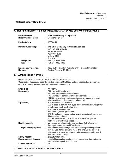 Material Safety Data Sheet