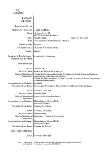 Europass Lebenslauf - traduceri-notariale.ro