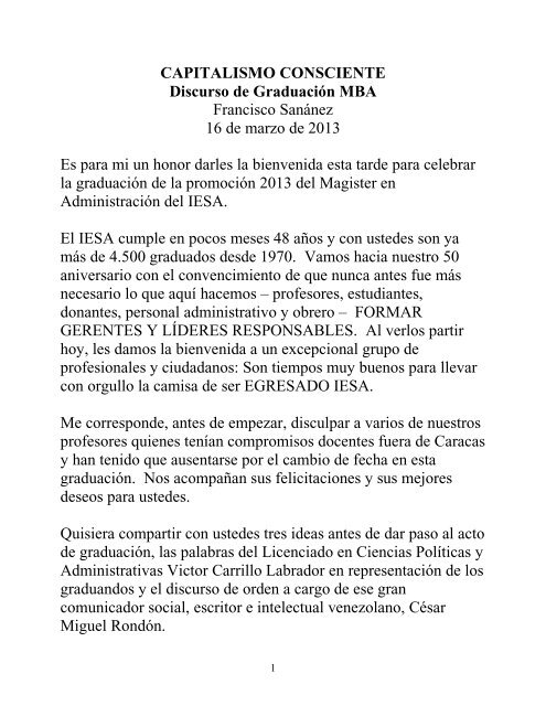 Distinguidos invitados, graduados y sus familias ... - Servicios IESA