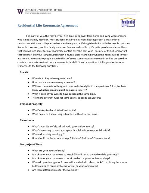 Residential Life Roommate Agreement