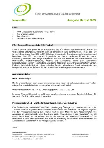 Newsletter Ausgabe Herbst 2009 - TEAM UMWELTANALYTIK