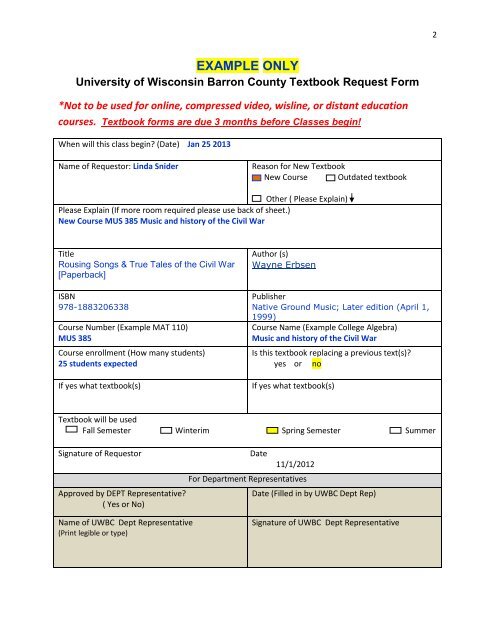 Instructions for Textbook Request Form *We do not purchase online ...