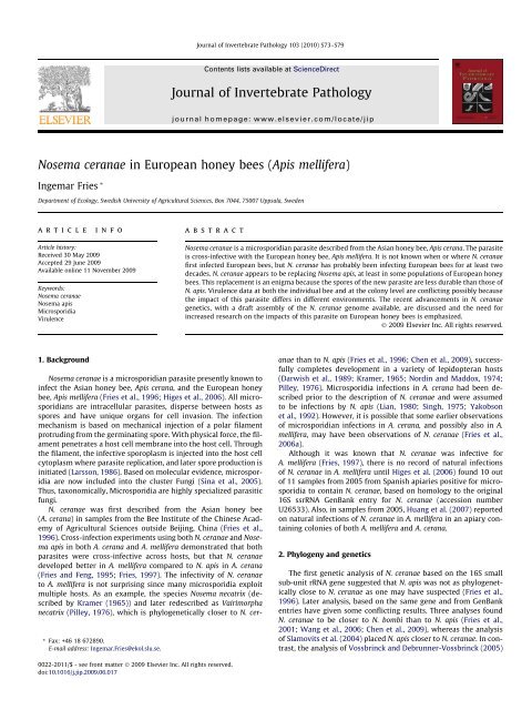 Nosema ceranae in European honey bees - Landesanstalt für ...