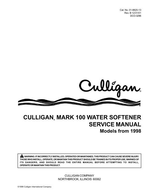 CULLIGAN MARK 100 WATER SOFTENER SERVICE MANUAL