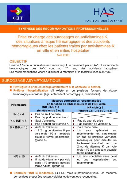 Surdosage en AVK, situations Ã  risque et accidents ... - Esculape