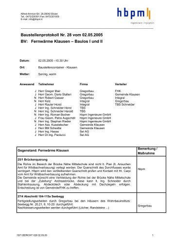 Baustellenprotokoll Nr. 28 vom 02.05.2005 BV ... - Brennercom
