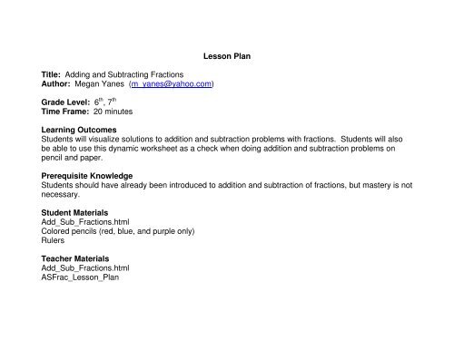 Lesson Plan Title: Adding and Subtracting Fractions ... - GeoGebra