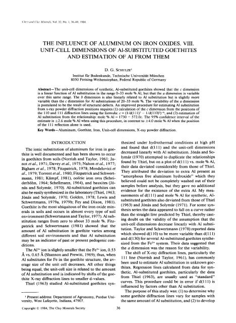 influence of aluminum on iron oxides. viii - Clay Minerals Society