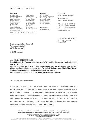 Stellungnahme von Lorsch und Einhausen (PDF-File ... - SPD Lorsch