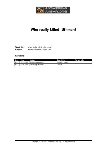 Who really killed ‘Uthman?