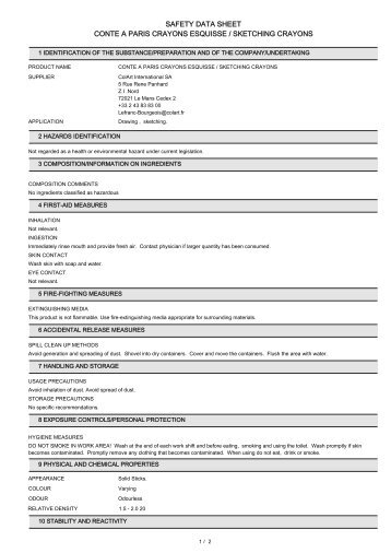 SAFETY DATA SHEET CONTE A PARIS CRAYONS ESQUISSE / SKETCHING CRAYONS