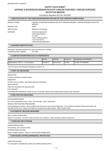 safety data sheet lefranc & bourgeois medium siccatif ... - Kreativ.de