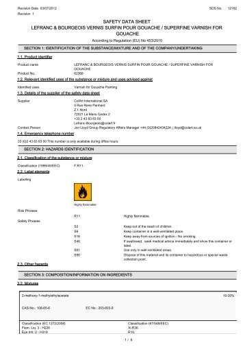 safety data sheet lefranc & bourgeois vernis surfin pour ... - Kreativ.de